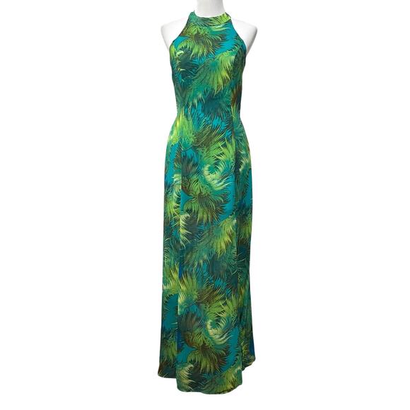 Lulu’s Dress Tropic of Discussion Green Tropical Print Maxi Open Back Size L - Picture 2 of 14